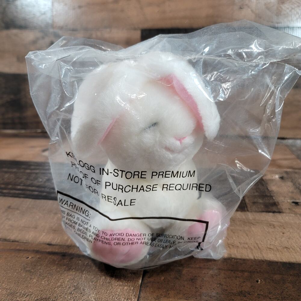 Vintage Kellogg's 8" White and Pink Bunny Rabbit Plush Stuffed Animal Toy